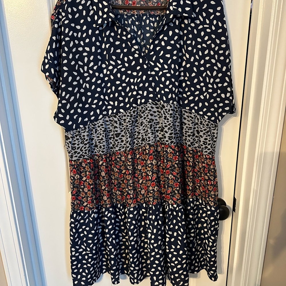 Umgee Navy and White Polka Dot Dress - Picture 2 of 2